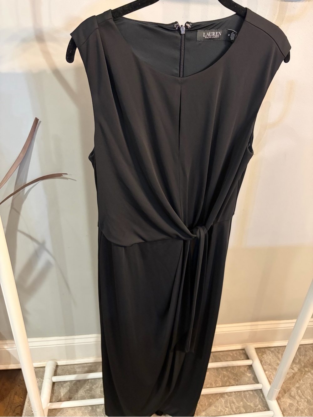 Ralph Lauren Black Sleeveless Midi Dress with Front Tie and twist size 12